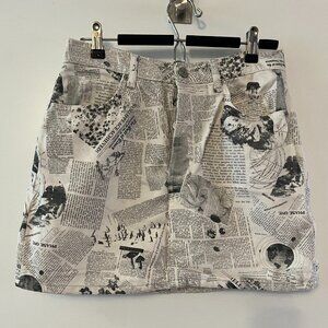 Reformation newspaper print mini denim skirt -- size M